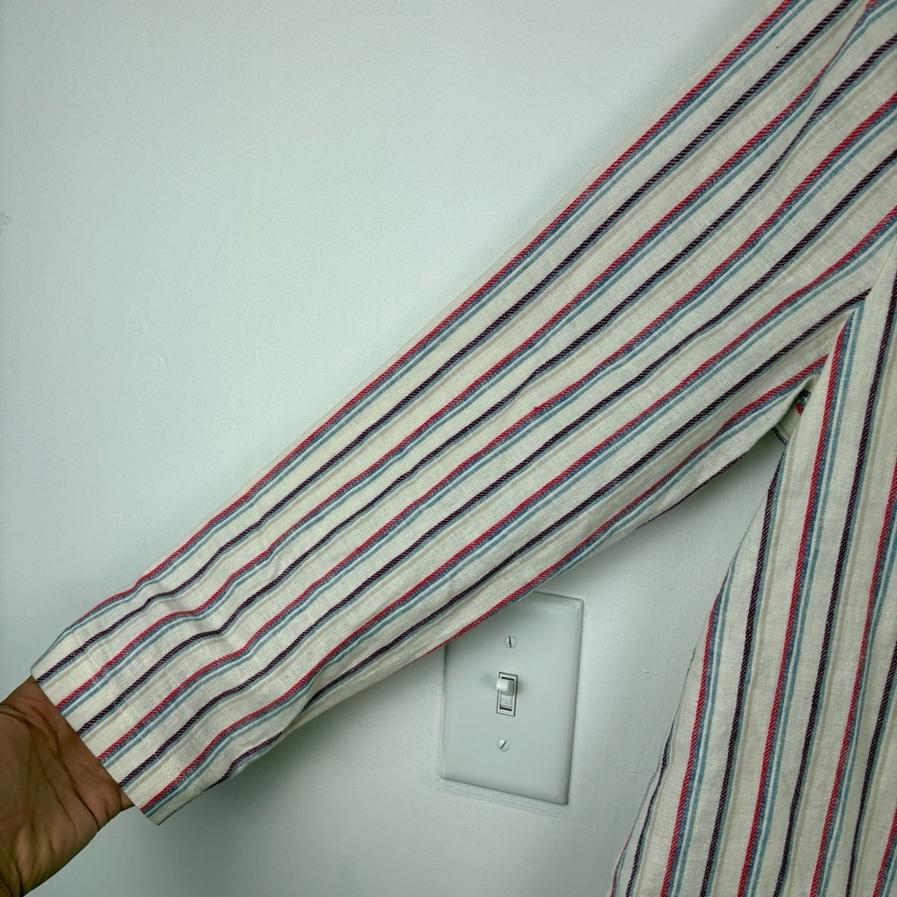 Anthropologie Linen Blend Striped Blazer Red White Blue Notched Lapel Jacket - Picture 3 of 7